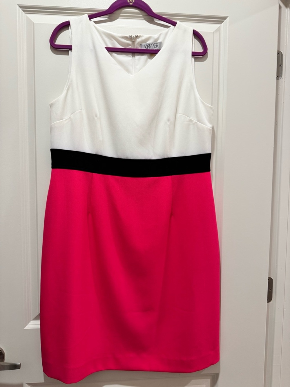 Kasper White, Black & Bright Pink Colorblock Dress